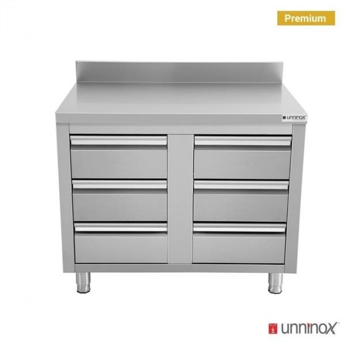 Schubladenschrank 700 Serie 6 Schubladen Edelstahl mit Aufkantung