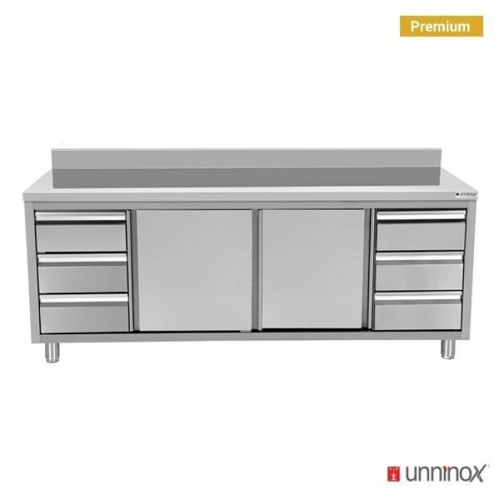 UNNINOX Arbeitsschrank 1800 × 700 mm mit Aufkantung und 3+3 Schubladen