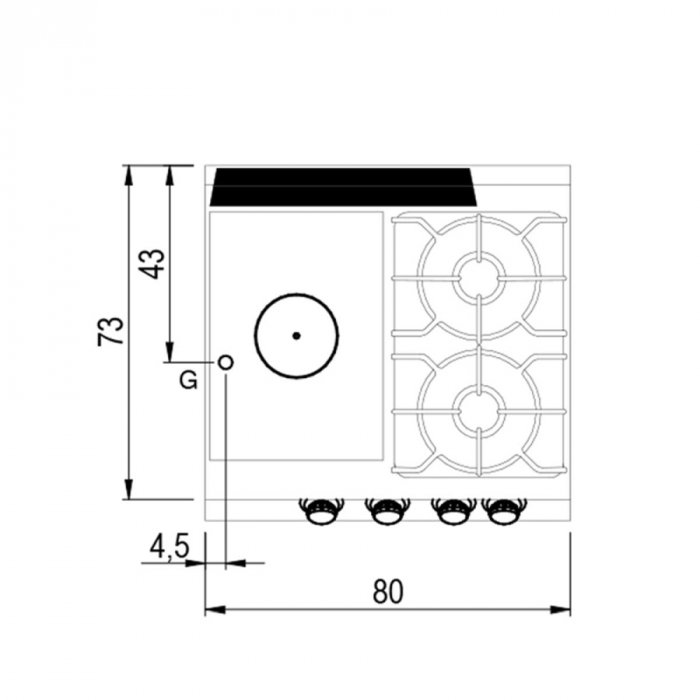 Gas-Glühplattenherd auf statischem Gasofen | GN 2/1 | 2 Brenner B800xT730xH870