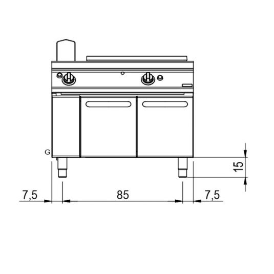 Gas-Glühplattenkochfeld auf Unterbau mit Türen | Bedienung beidseitig B1000xT1100xH870