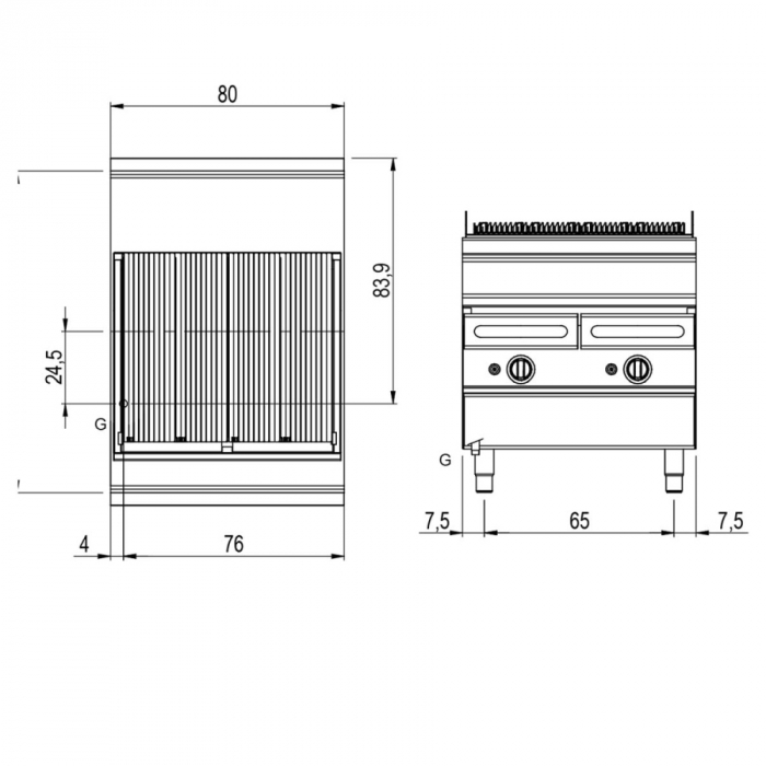 Gas-Grillplatte auf Unterbau mit Wasserschubladen | Kochzone in Gusseisen | Fleisch/ Fisch