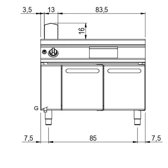 Gas-Grillplatte | ½ glatt ½ gerillt auf Unterbau mit Türen | Bedienung beidseitig | 14kW