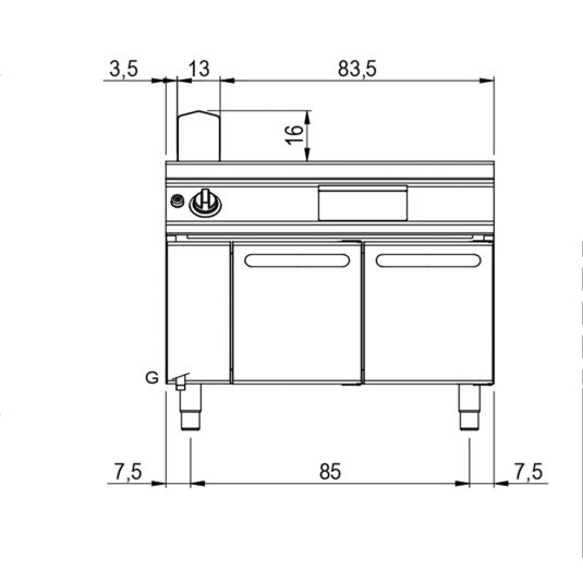 Gas-Grillplatte glatt verchromt auf Unterbau mit Türen | Bedienung beidseitig | 14kW