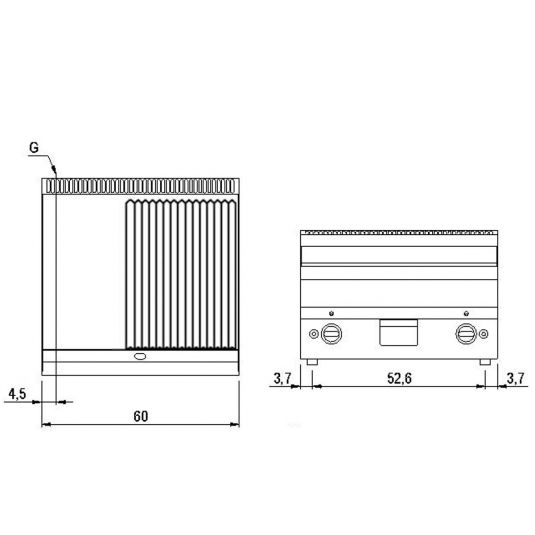 Gas-Grillplatte Tischmodell | 1/3 gerillt und 2/3 glatt | 10.4kW