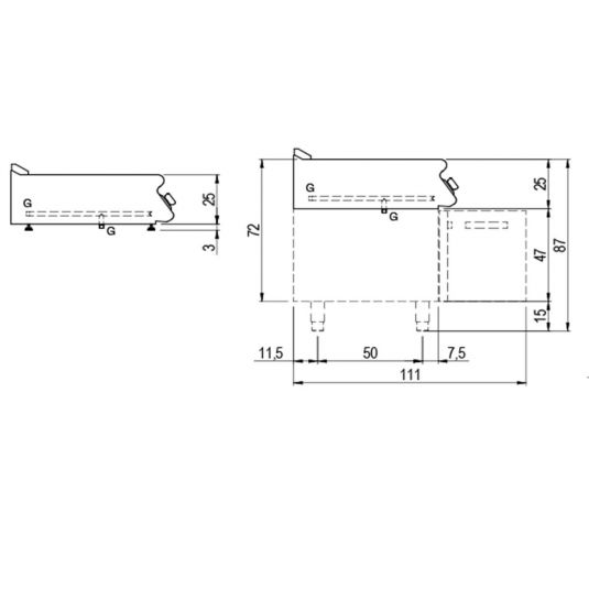 Gas-Grillplatte Tischmodell | 1/3 gerillt und 2/3 glatt verchromte Platte | 14kW