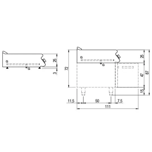 Gas-Grillplatte Tischmodell | Gerillte verchromte Platte | 7kW