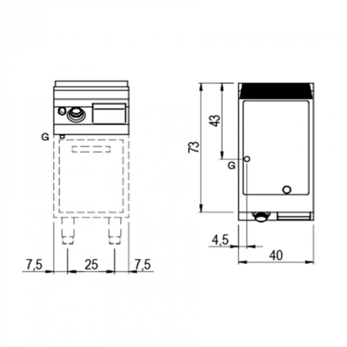 Gas-Grillplatte Tischmodell | Gerillte verchromte Platte | 7kW