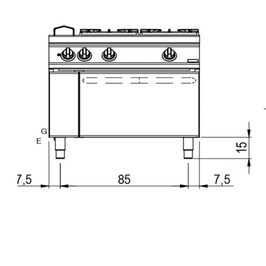 Gasherd 4 Brenner mit statischen Elektroofen | Bedienung beidseitig B1000xT1100xH870