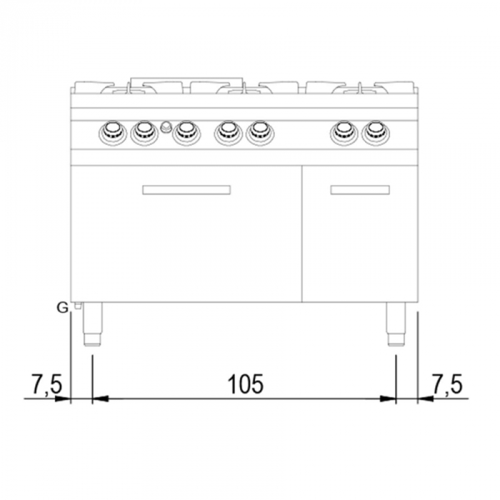 Gasherd auf statischem Elektroofen | GN 2/1 und geschlossenem Schrank | 6 Brenner B1200xT730xH870