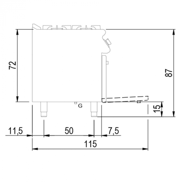 Gasherd auf statischem Gasofen | GN 2/1 | 4 Brenner B800xT730xH870