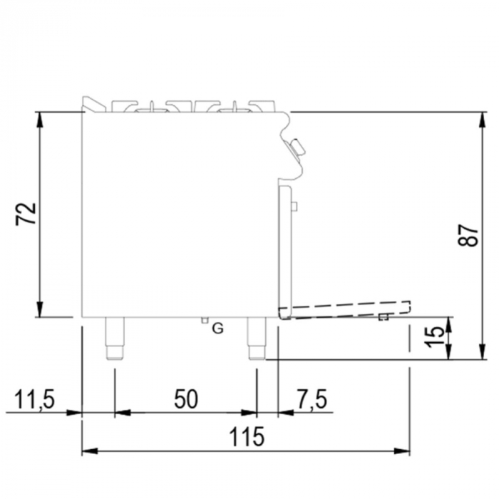 Gasherd auf statischem Gasofen | GN 2/1 und geschlossenem Schrank | 6 Brenner B1200xT730xH870