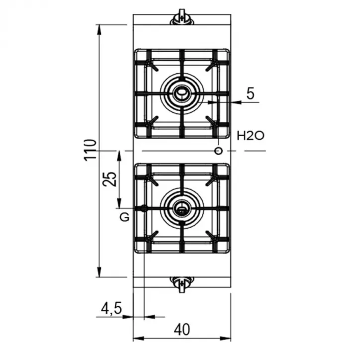 Gaskochfeld 2 Brenner auf Unterbau mit Türen | Bedienung beidseitig B400xT1100xH870