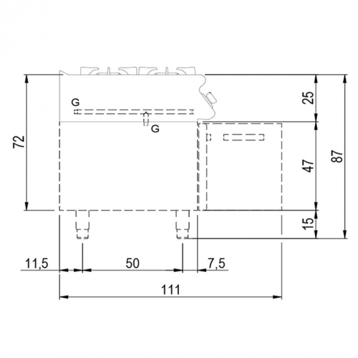 Gaskochfeld Tischmodell | 6 Brenner B1200xT730xH250