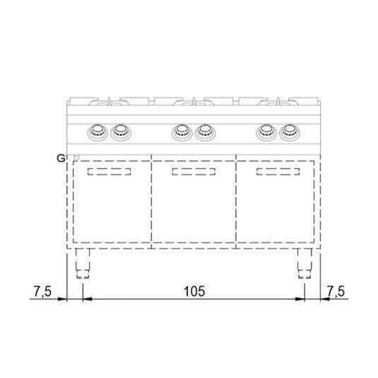 Gaskochfeld Tischmodell | 6 Brenner B1200xT730xH250