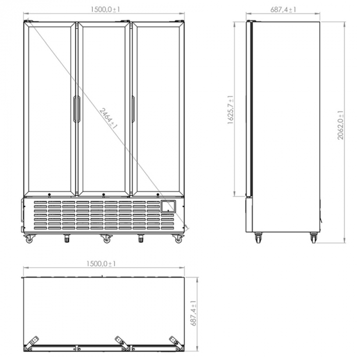 Mastro Glastürkühlschrank schwarz mit 3 Flügeltüren | 1491 Liter
