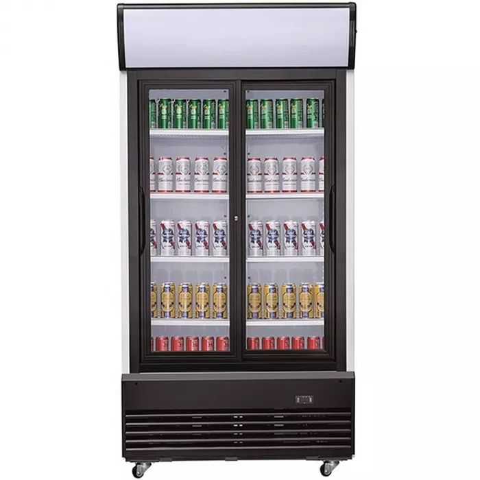 Combisteel Getränkekühlschrank mit 2 Schiebeglastüren und Werbedisplay | 1000 Liter