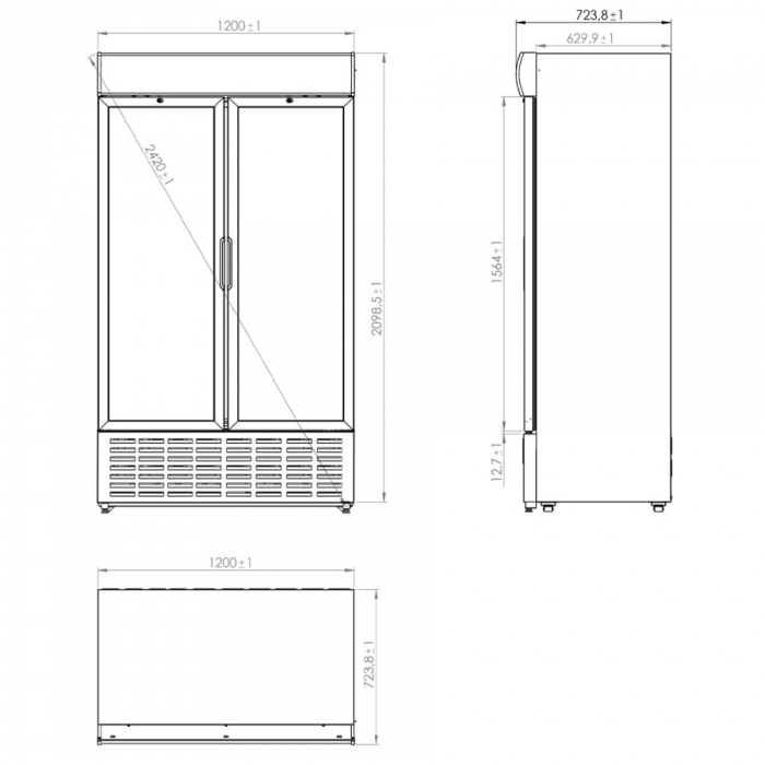 Mastro Glastürkühlschrank mit 2 Glastüren | Schwarz | 1140 Liter | Werbedisplay | 4+4 Roste | +1°/+10°C