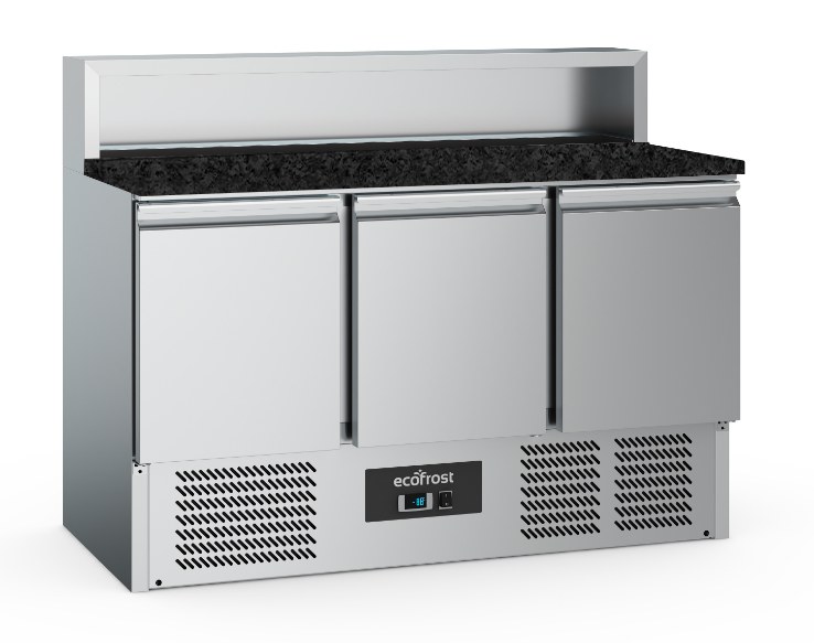 Pizzatisch 3 Türen 8X1/6Gn Behälter Schwarze Granit-Arbeitsplatte · 7950.5096