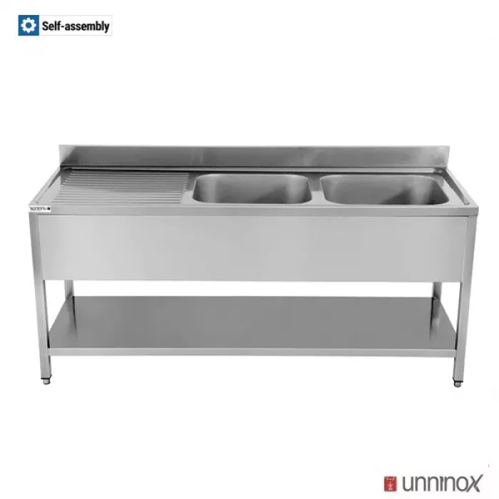 Spültisch 2 Becken rechts 2000x700x850 mm für Gastronomie