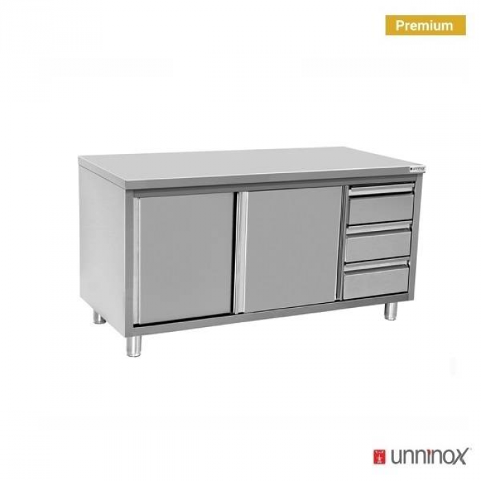 Arbeitsschrank 2000x600x850 mm mit Aufkantung, 3 Schubladen rechts