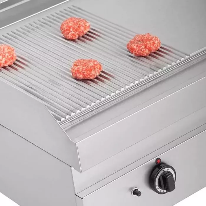Gas-Bratplatten 650 Serie Edelstahl 1/3 geriffelt 2/3 glatt