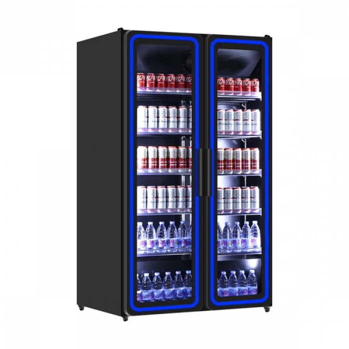 Getränkekühlschrank 2 Glastüren 900L Blaues LED-Licht