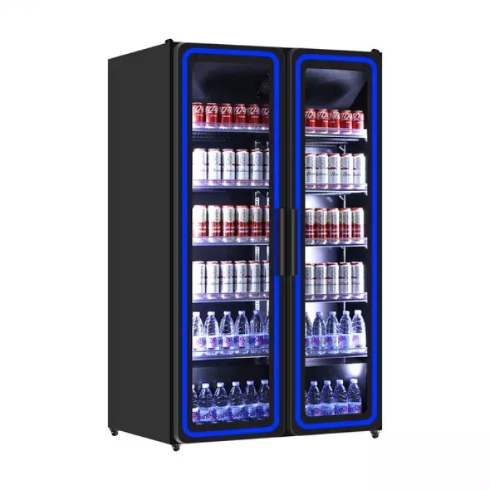 Getränkekühlschrank 2 Glastüren 900L Blaues LED-Licht