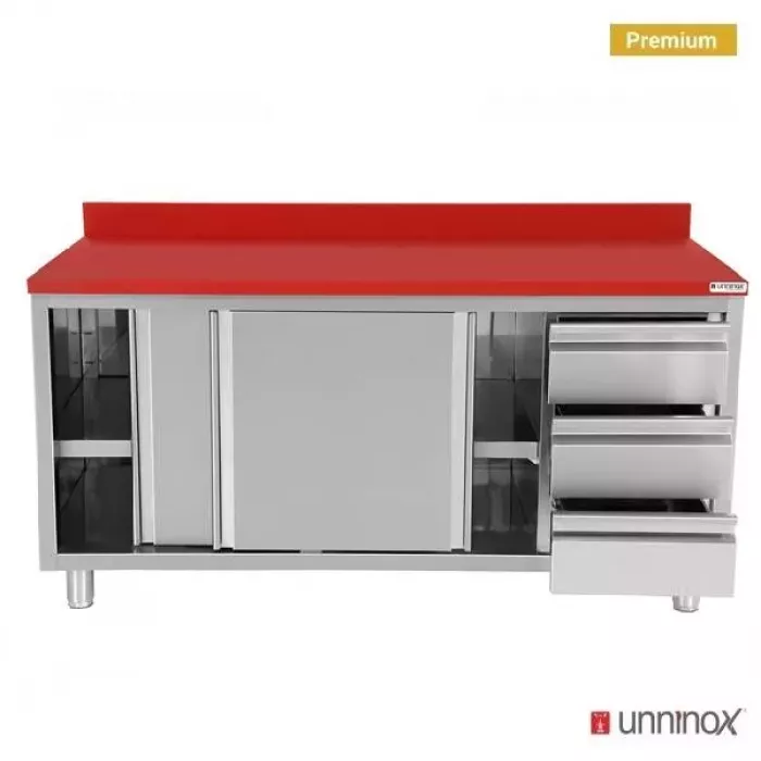 Polyethylen-Arbeitsschrank 2000x700mm Schiebetüren 3 Schubladen rechts