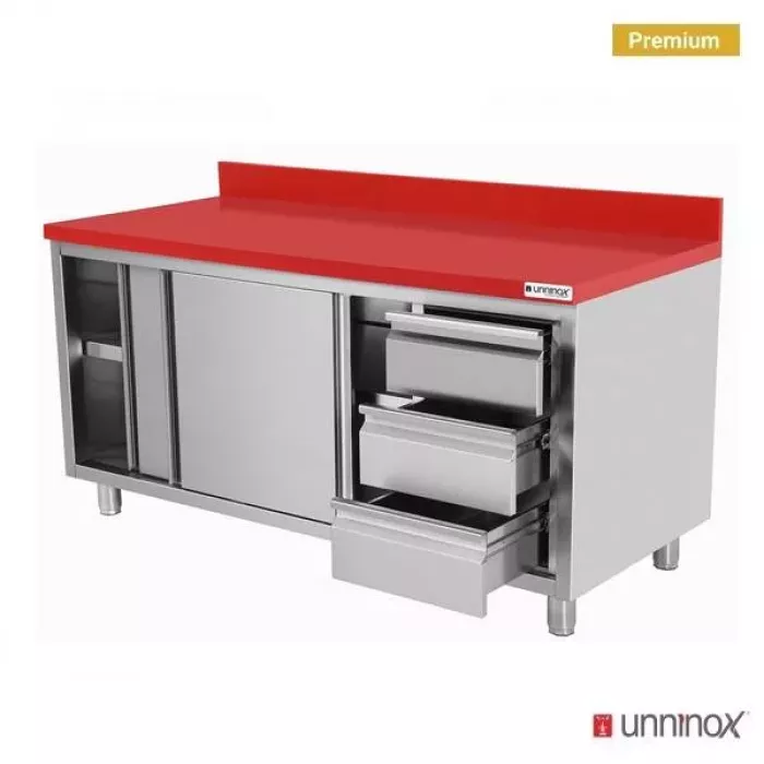 Polyethylen-Arbeitsschrank 2000x700mm Schiebetüren 3 Schubladen rechts