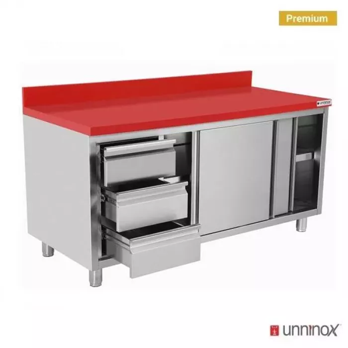 Polyethylen-Arbeitsschrank 1800x700x850mm Schiebetüren 3 Schubladen