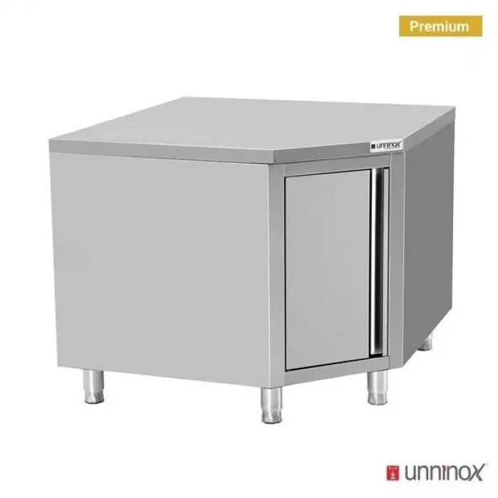 Arbeitstisch-Ecke Edelstahl 1000x700 mm mit Tür, 500 kg Tragkraft