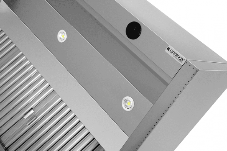 Induktionshaube 4500x1300x550 mm mit Lufteinblasung und LED Gastronomie