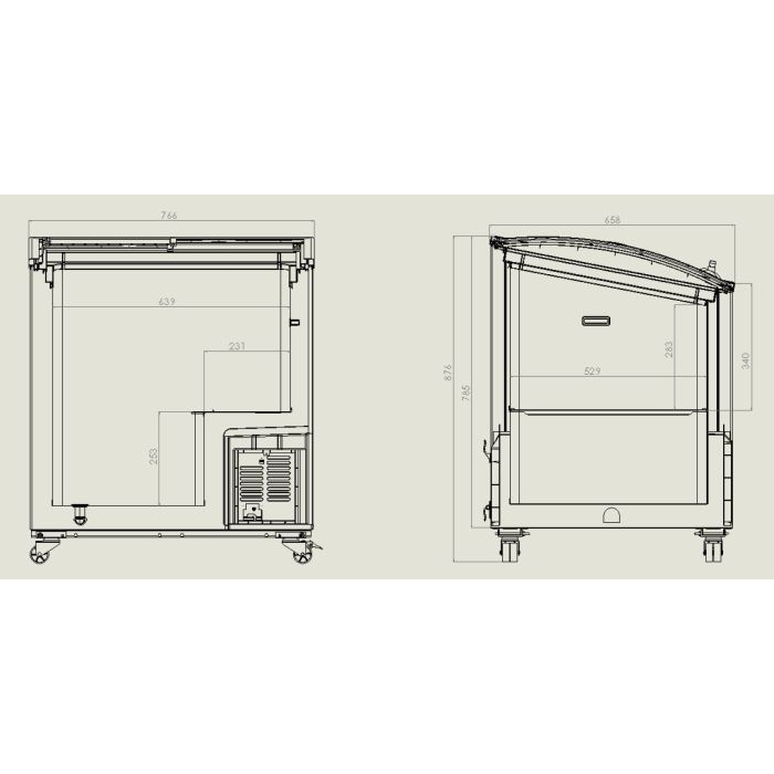 Tiefkühltruhe mit Glasdeckel 198 Liter | 767x659x879 mm