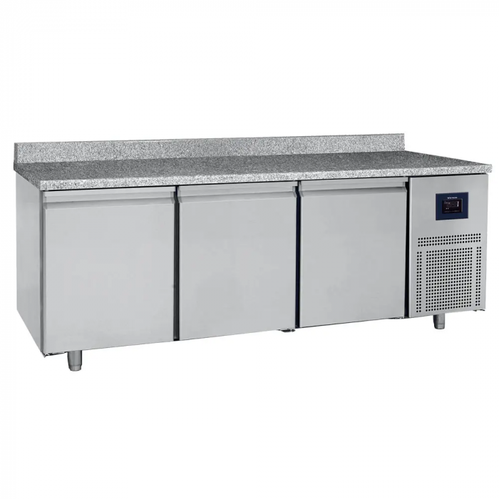 Bakkerij diepvrieswerkbank 3-deurs 600x400 mm granieten werkblad met opstaande rand 10-22 °C WiFi - Gastrohot