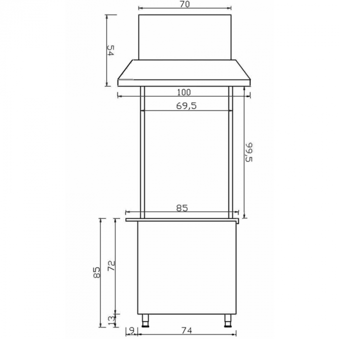 Holzkohlegrill auf Unterschrank | B1540 x T850 x H2400 mm | Bordeaux-​Schwarz