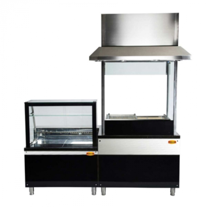 Holzkohlegrill auf Unterschrank | B1540 x T850 x H2400 mm | Weiß-Schwarz