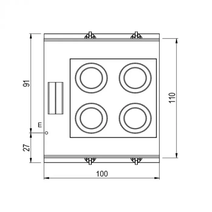Induktionskochfeld mit 4 Platten auf Unterbau mit Türen | Bedienung beidseitig B1000xT1100xH870