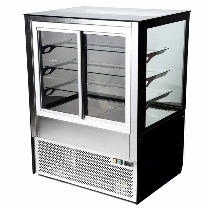 MG Hofmann Kuchenvitrine 100 cm breit | Umluftkühlung | Air Frost | Weiß-Schwarz