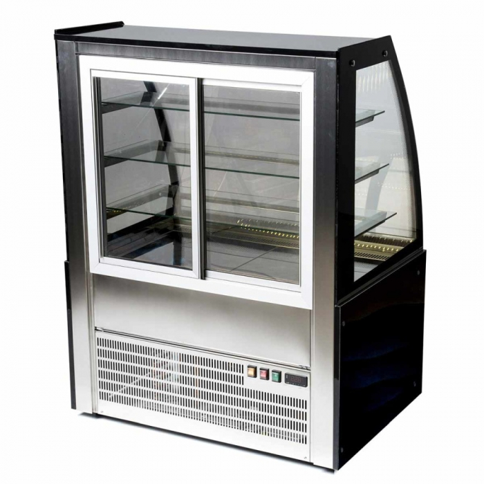 MG Hofmann Kuchenvitrine 130 cm breit | Umluftkühlung | Anti Beschlag Glas | Bordeaux-​Schwarz