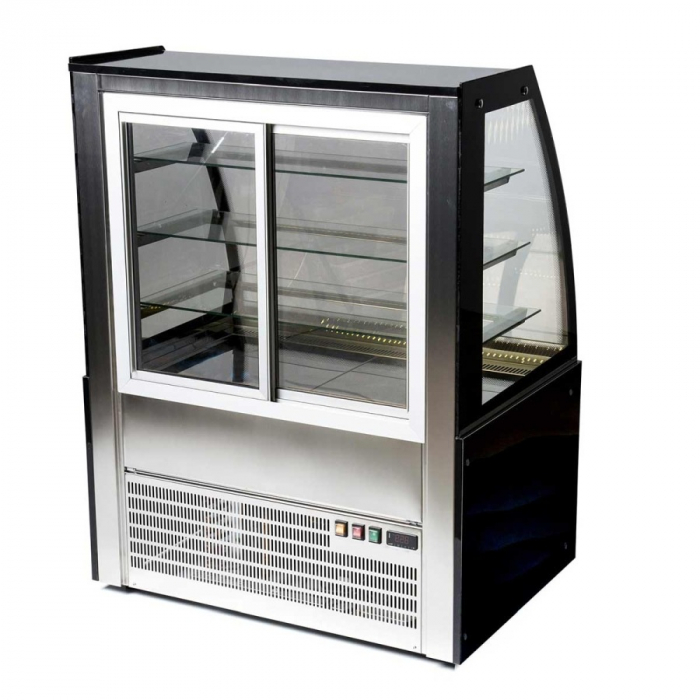 MG Hofmann Kuchenvitrine 130 cm breit | Umluftkühlung | Anti Beschlag Glas | Weiß-Schwarz