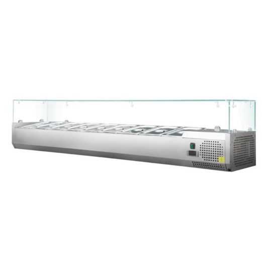 Kühlaufsatzvitrine mit Glasaufsatz | 6 x 1/3 GN | B1400 x T 395 x H435 mm