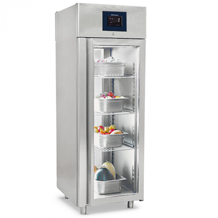 Kühlschrank 700 Liter aus Edelstahl GN 2/1 beidseitig mit Glastüren 2-8°C WiFi - Gastrohot