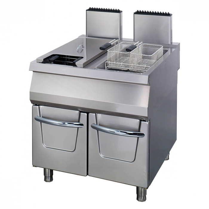 Premium Fritteuse 2 x 22L Doppelgerät 90cm tief mit Ablasshahn Gas - Hochwertige Profi-Fritteuse für die Gastronomie