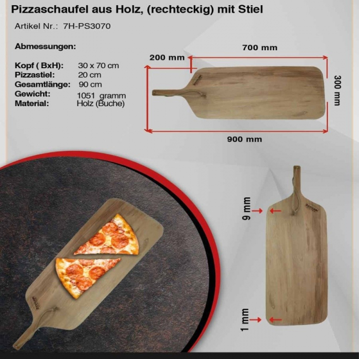 Pizzaschaufel Holz 30x70 (BxT in cm)