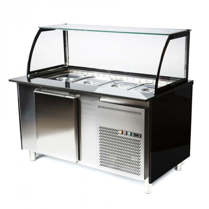 Salattheke (Dönertheke) | 3 x 1/1GN | B1120 x T850 x H1300 mm | Weiß-Schwarz