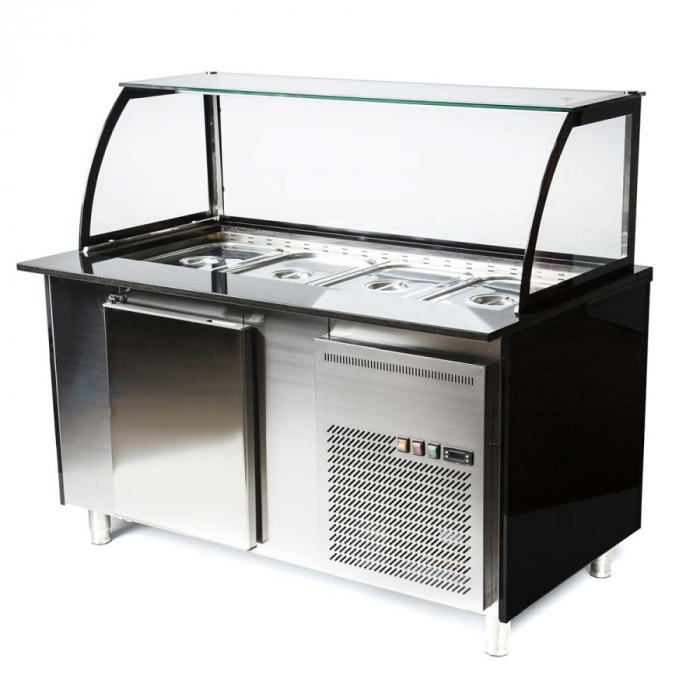 Salattheke (Dönertheke) | 4 x 1/1GN | B1500 x T850 x H1300 mm | Weiß-Schwarz