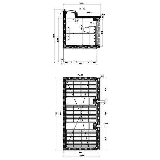 Belegstation mit 3 Türen | GN 1/1 8x GN 1/6 | B1365 x T700 x H1005 mm