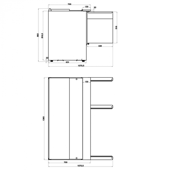 Saladette mit 3 Türen | GN 1/1 und Deckel 12x GN 1/3 | B1365 x T700 x H883 mm