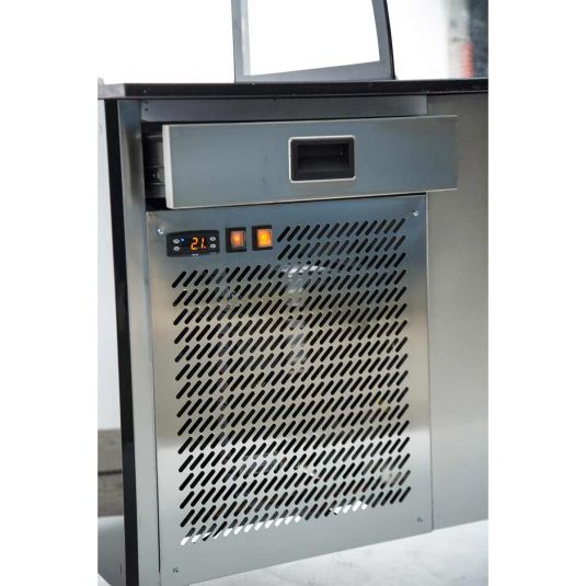 Salattheke (Dönertheke) mit Kassentisch | 4 x 1/1 GN | B2000 xT850 x H1300 mm | Weiß-Schwarz