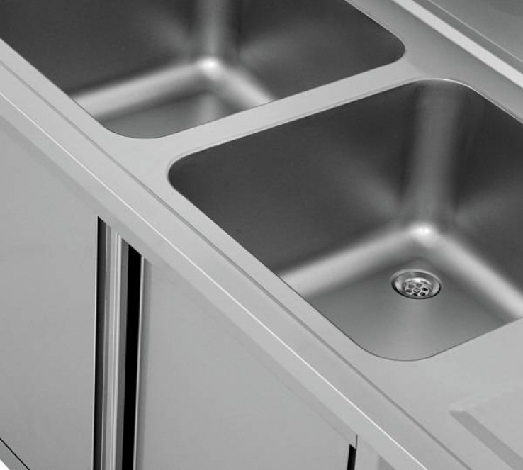 Spülenunterschrank 2 Schalen rechts 160x70x85cm Edelstahl Gastronomie